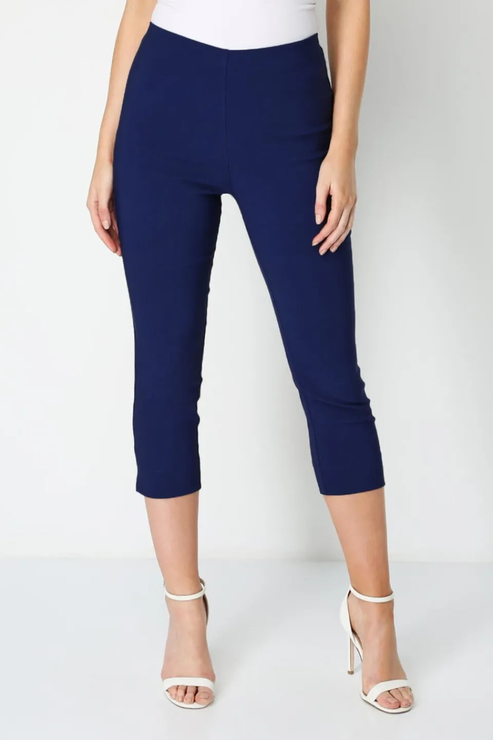 Trousers>Roman Midnight Blue Cropped Stretch Trouser MidnightBlue
