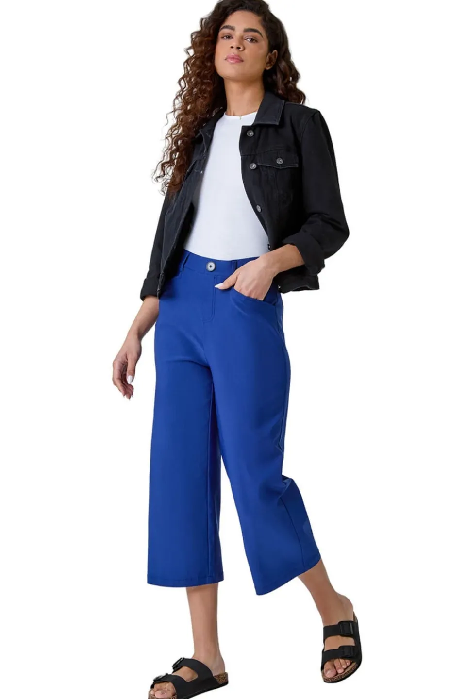 Trousers>Roman Midnight Blue Cropped Stretch Culotte