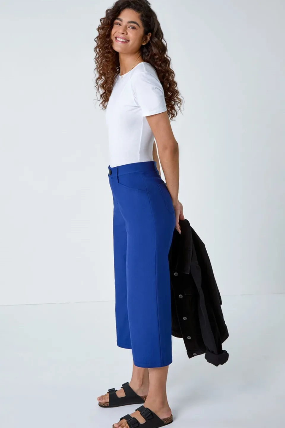 Trousers>Roman Midnight Blue Cropped Stretch Culotte