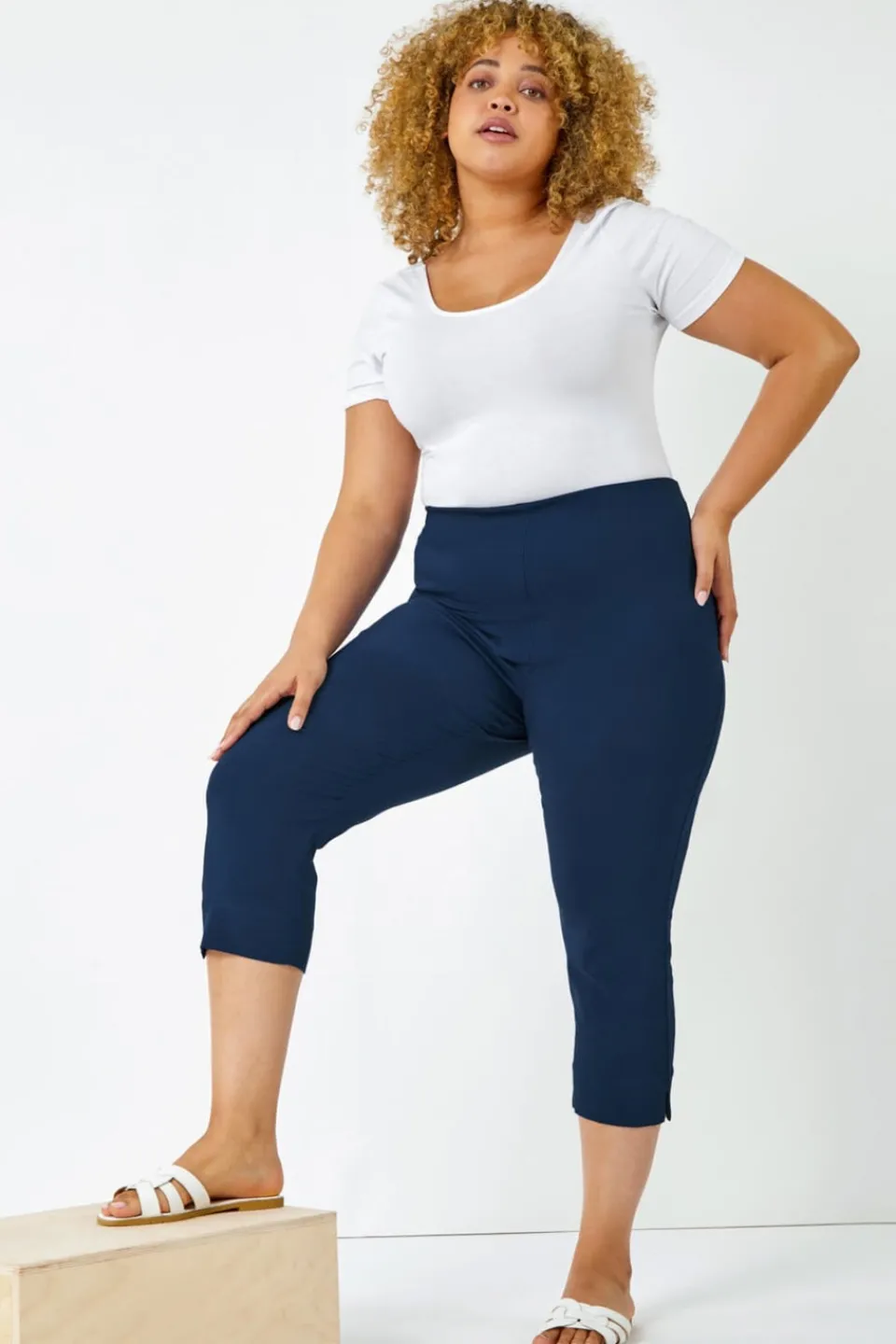 Trousers>Roman Midnight Curve Cropped Stretch Trouser Blue