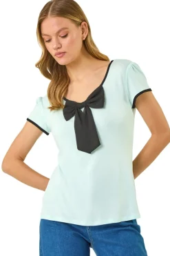 T-Shirts>Roman Mint Bow Front Stretch Top