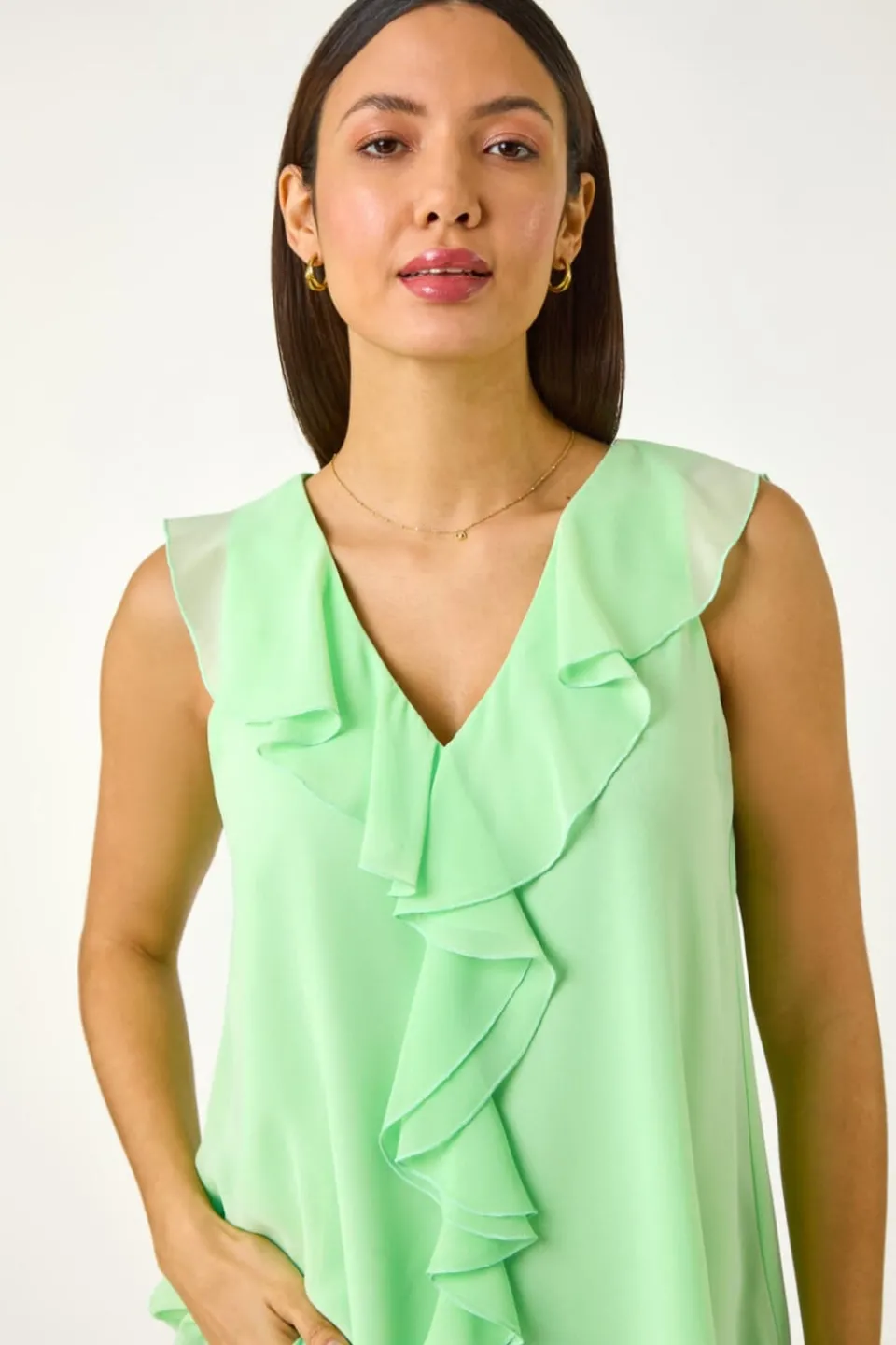 Tops>Roman Mint Chiffon Ruffle Vest Top