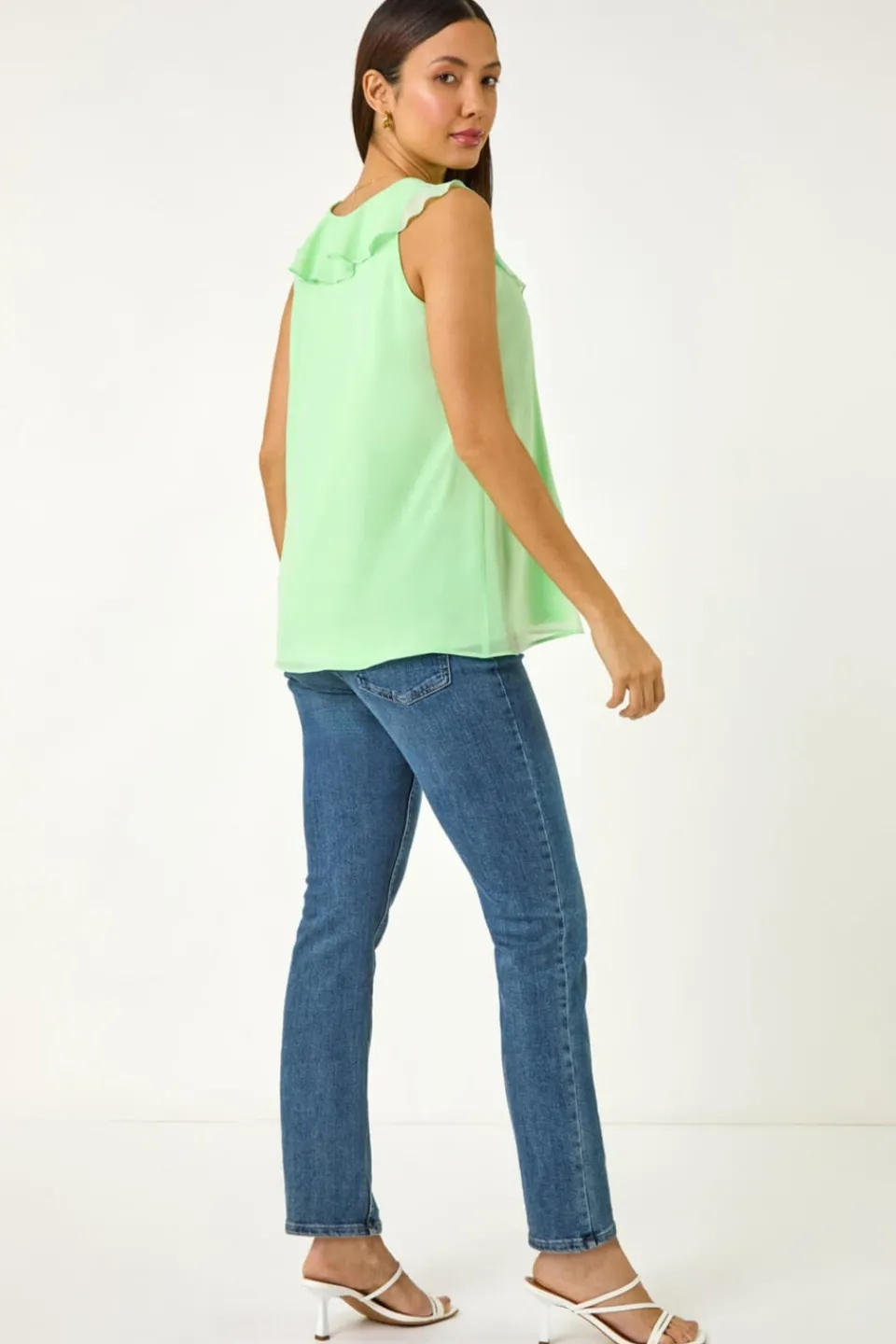 Tops>Roman Mint Chiffon Ruffle Vest Top