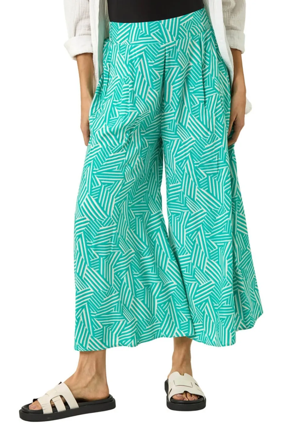 Trousers>Roman Mint Geometric Print Cullotte Trousers