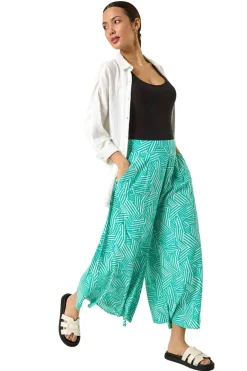Trousers>Roman Mint Geometric Print Cullotte Trousers