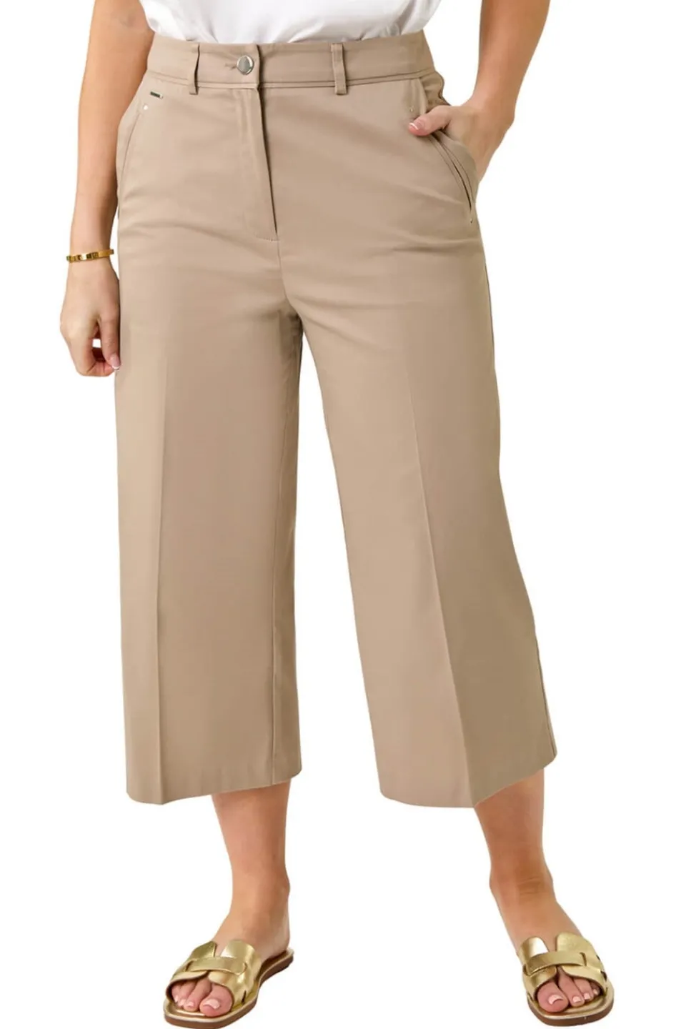 Trousers>Roman Mocha Petite Cotton Culotte Trousers