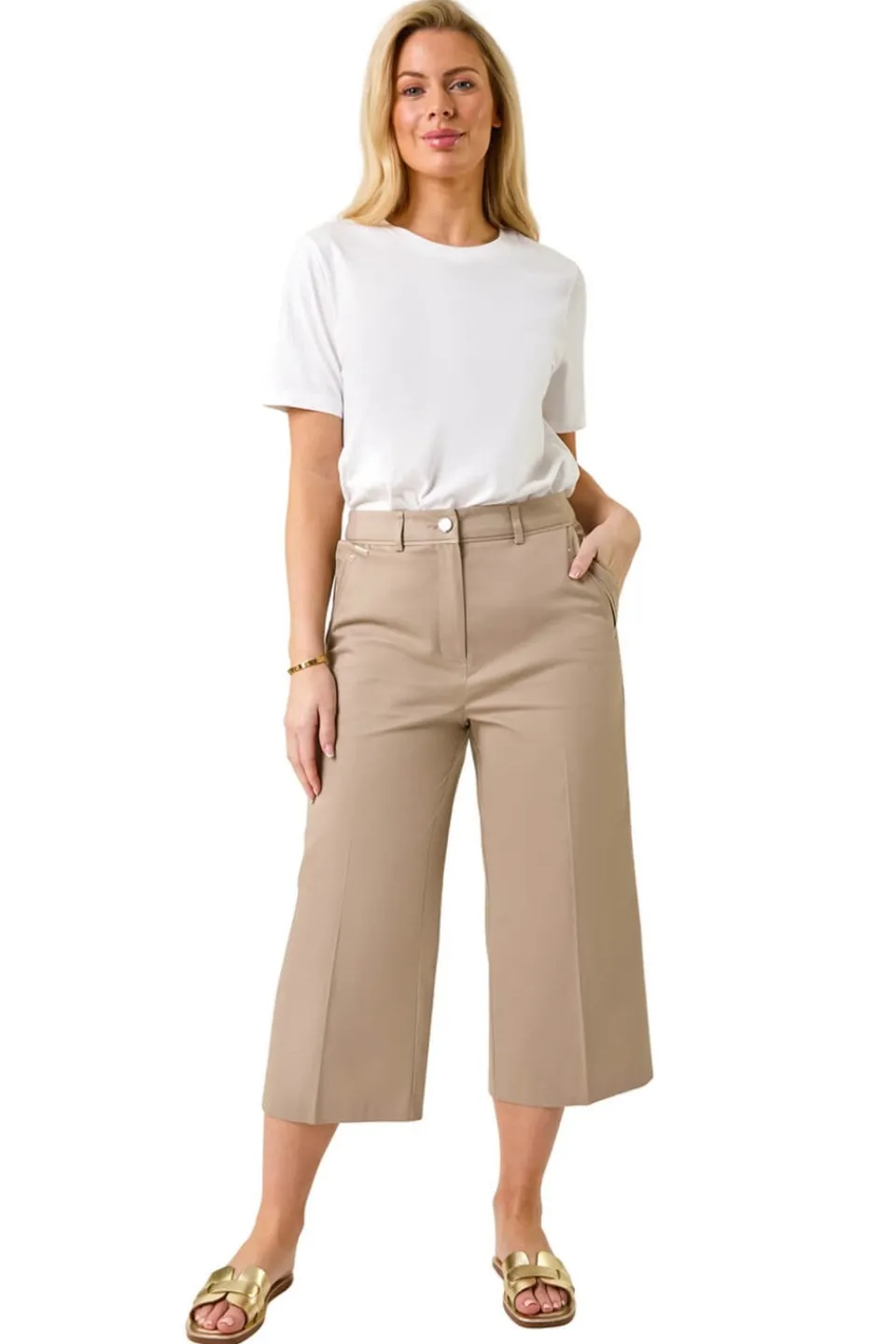 Trousers>Roman Mocha Petite Cotton Culotte Trousers
