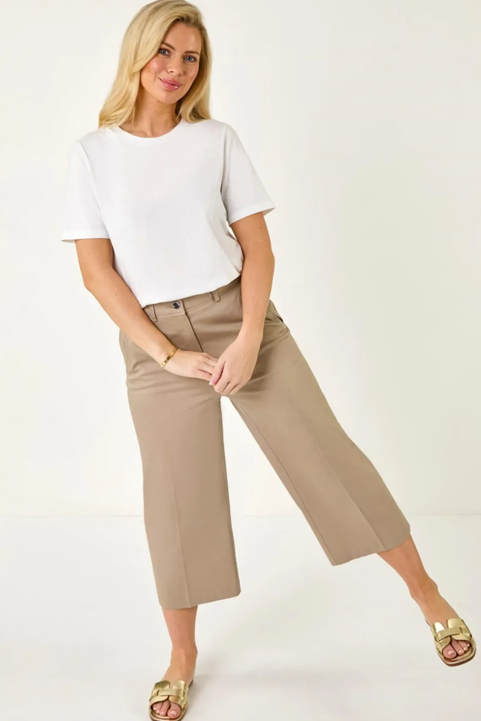 Trousers>Roman Mocha Petite Cotton Culotte Trousers