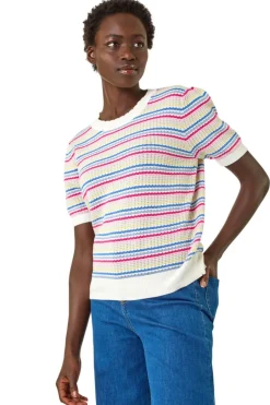 Tops>Roman Multi Scallop Edge Stripe Knit Top