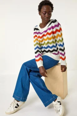 Tops>Roman Multi Striped Wave Knit Jumper