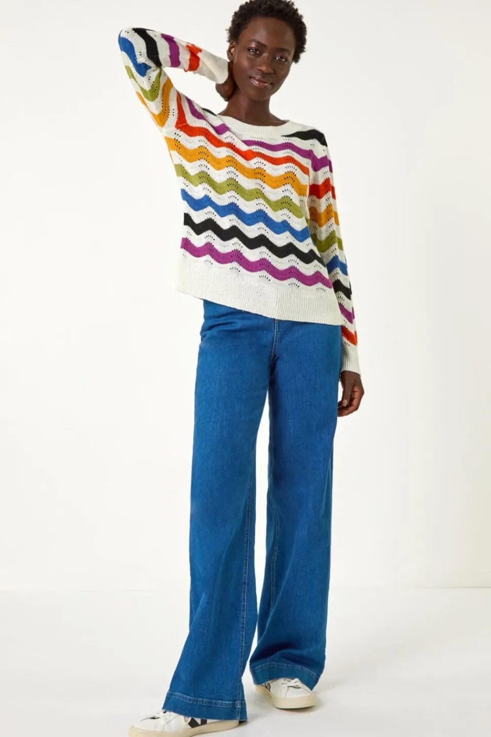 Tops>Roman Multi Striped Wave Knit Jumper