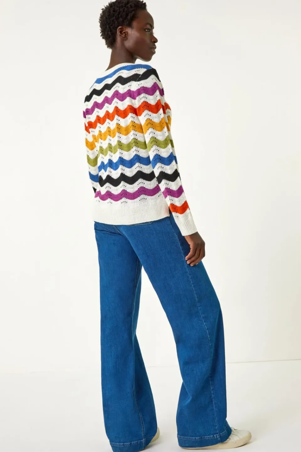Tops>Roman Multi Striped Wave Knit Jumper