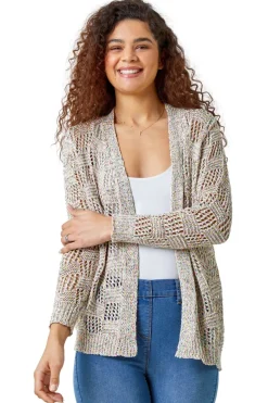 Tops>Roman Multi Tape Knit Cotton Blend Cardigan