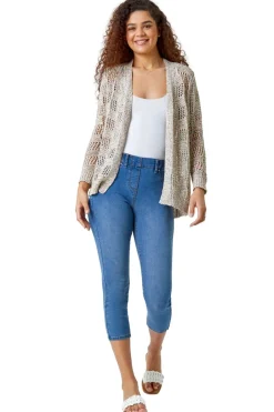 Tops>Roman Multi Tape Knit Cotton Blend Cardigan