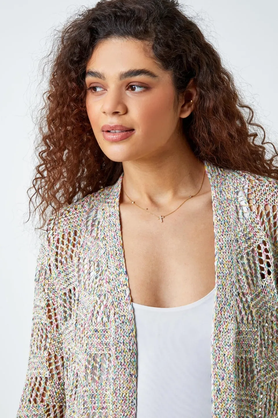 Tops>Roman Multi Tape Knit Cotton Blend Cardigan