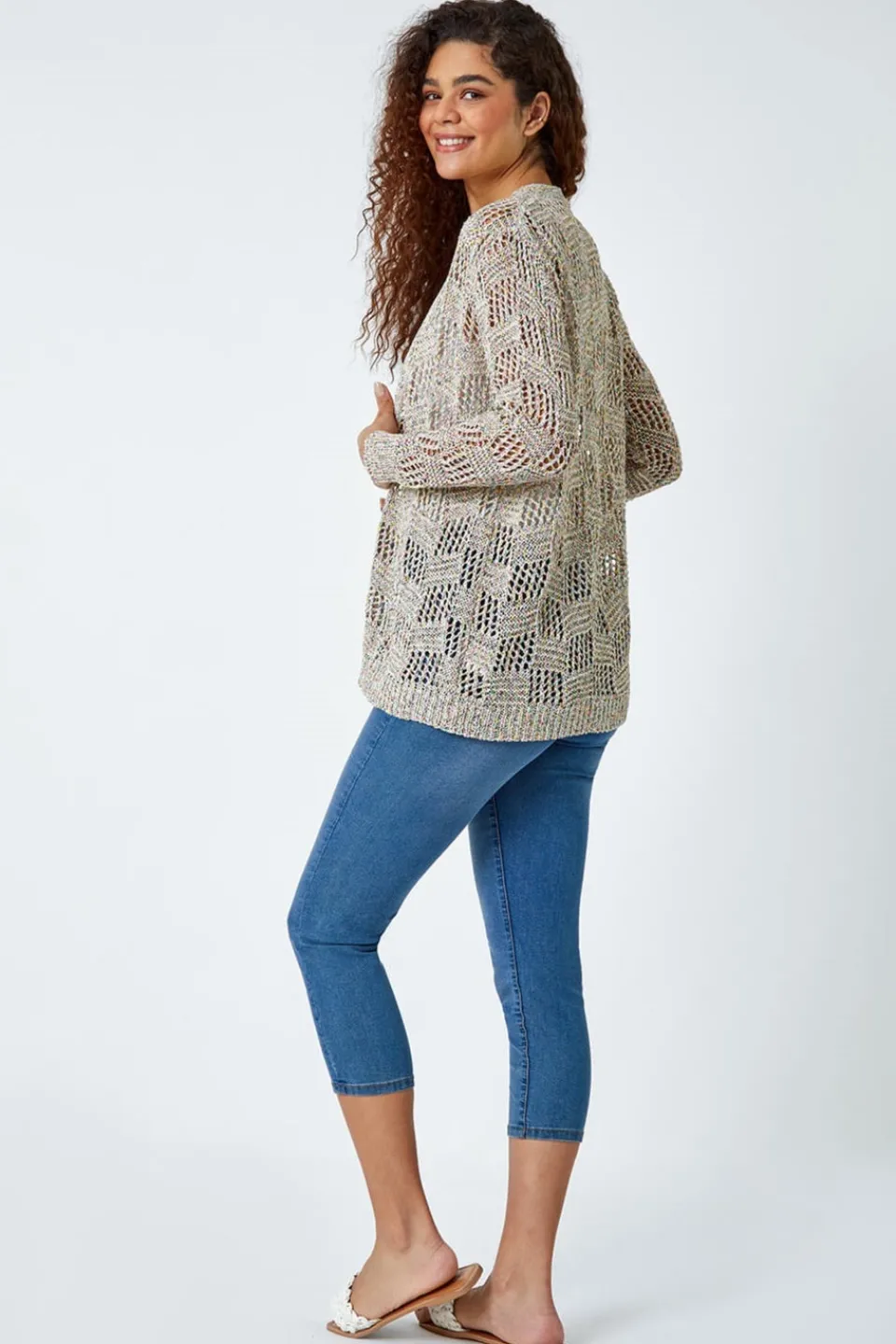 Tops>Roman Multi Tape Knit Cotton Blend Cardigan
