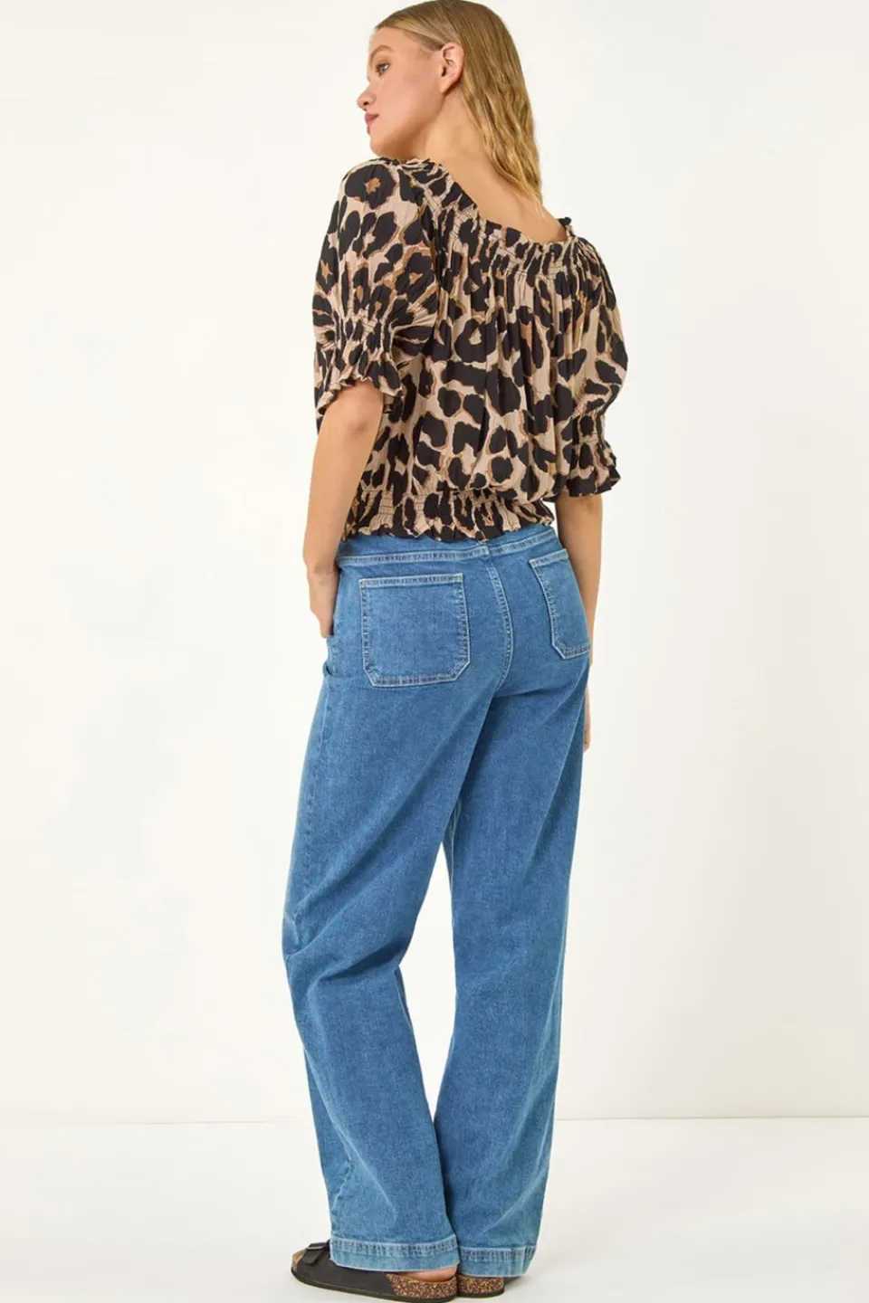 Tops>Roman Natural Animal Print Key Hole Blouse