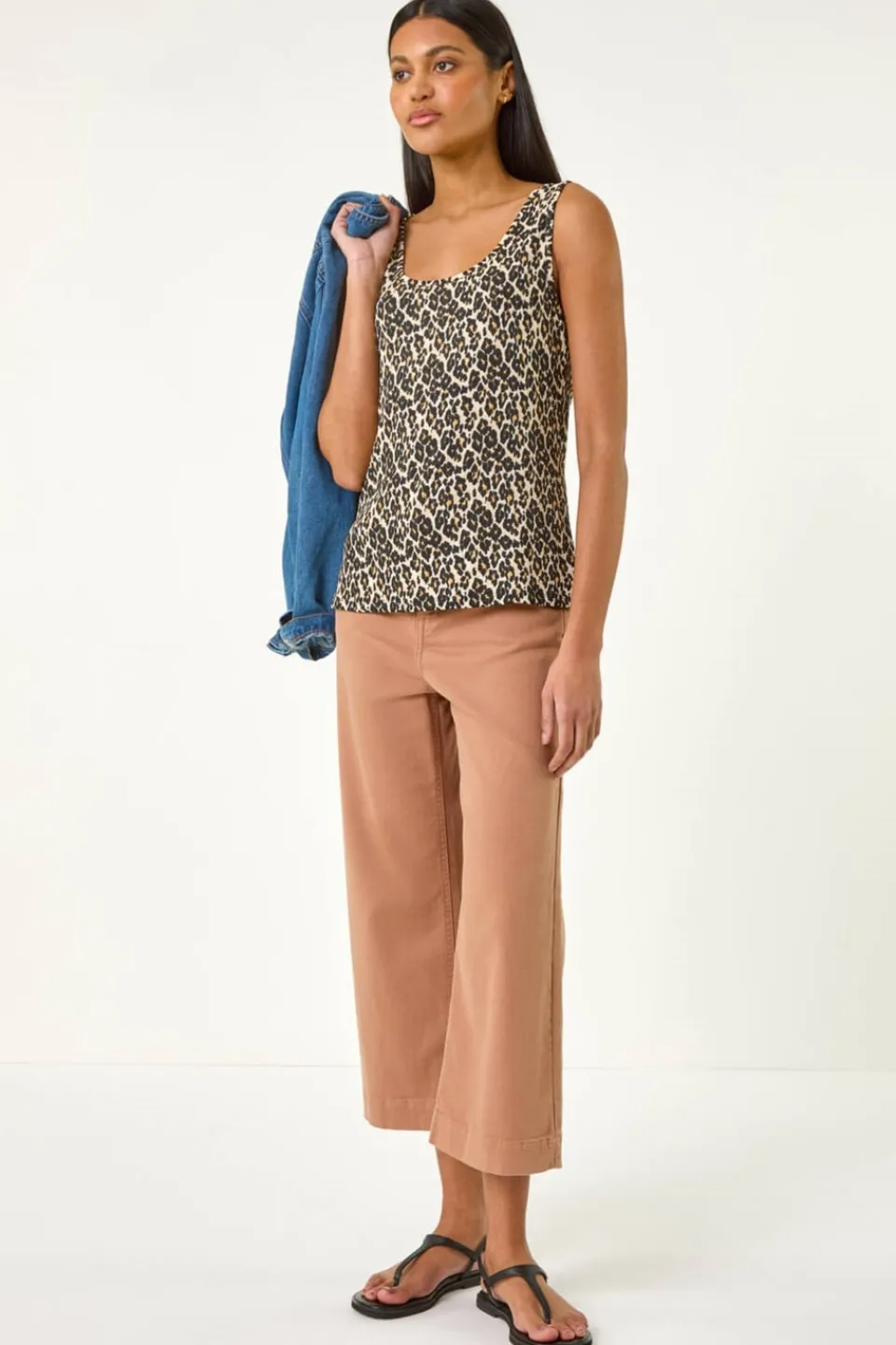 Tops>Roman Natural Animal Print Textured Vest Top