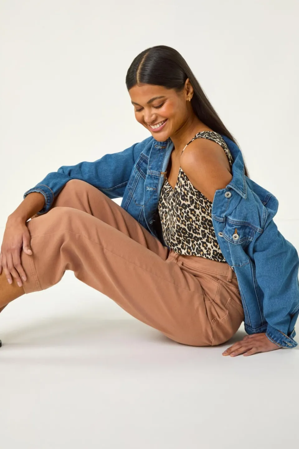 Tops>Roman Natural Animal Print Textured Vest Top