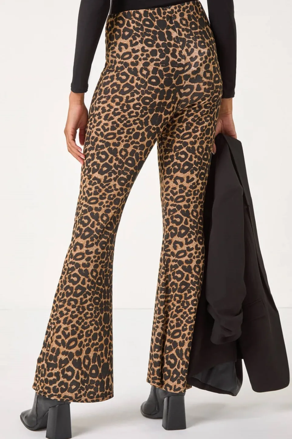 Trousers>Roman Natural Animal Print Flare Stretch Trouser