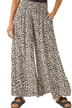 Trousers>Roman Natural Animal Print Wide Leg Trousers