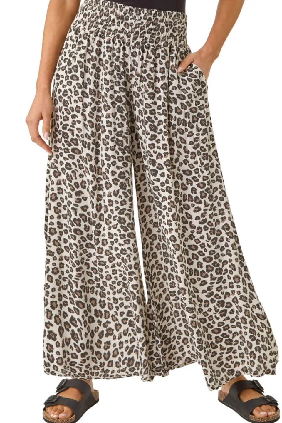 Trousers>Roman Natural Animal Print Wide Leg Trousers