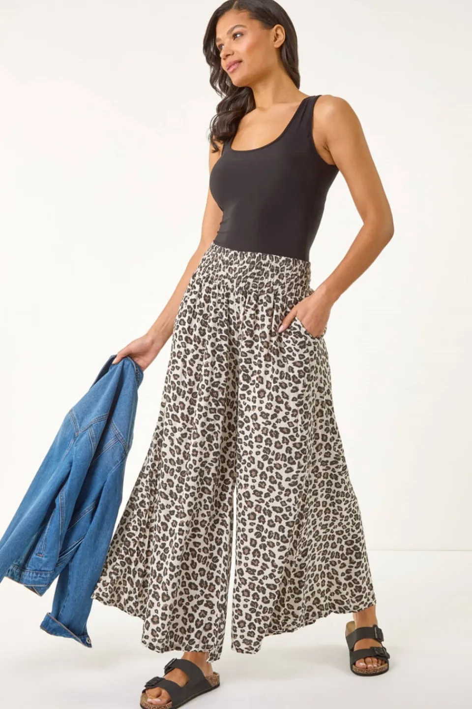 Trousers>Roman Natural Animal Print Wide Leg Trousers