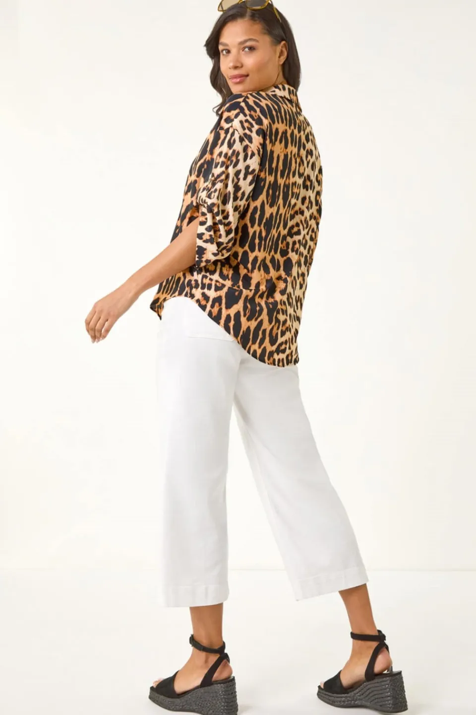 Tops>Roman Natural Animal Print Collar V Neck Top
