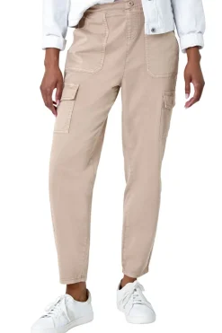 Trousers>Roman Casual Elastic Waist Cropped Cargo Trousers Natural