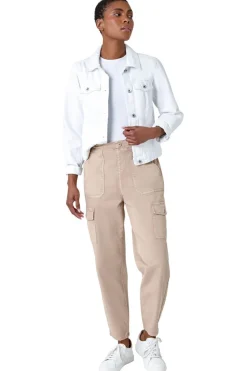 Trousers>Roman Casual Elastic Waist Cropped Cargo Trousers Natural