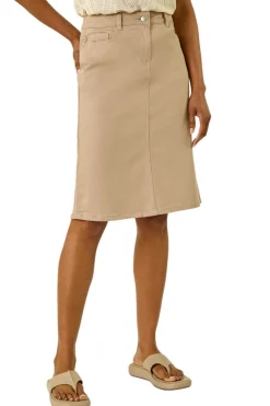 Skirts>Roman Natural Cotton Denim Stretch A line Skirt