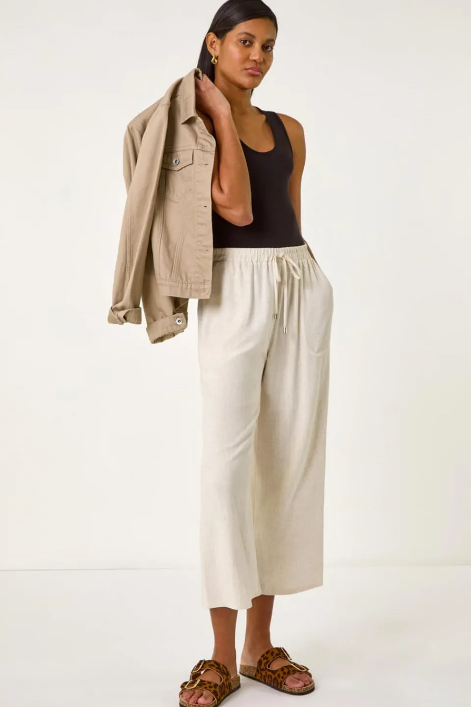 Trousers>Roman Cropped Linen Trouser Natural