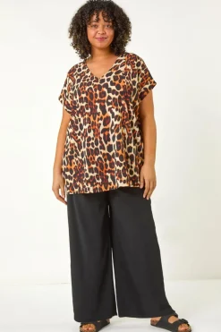 Tops>Roman Natural Curve Animal Print Woven Top