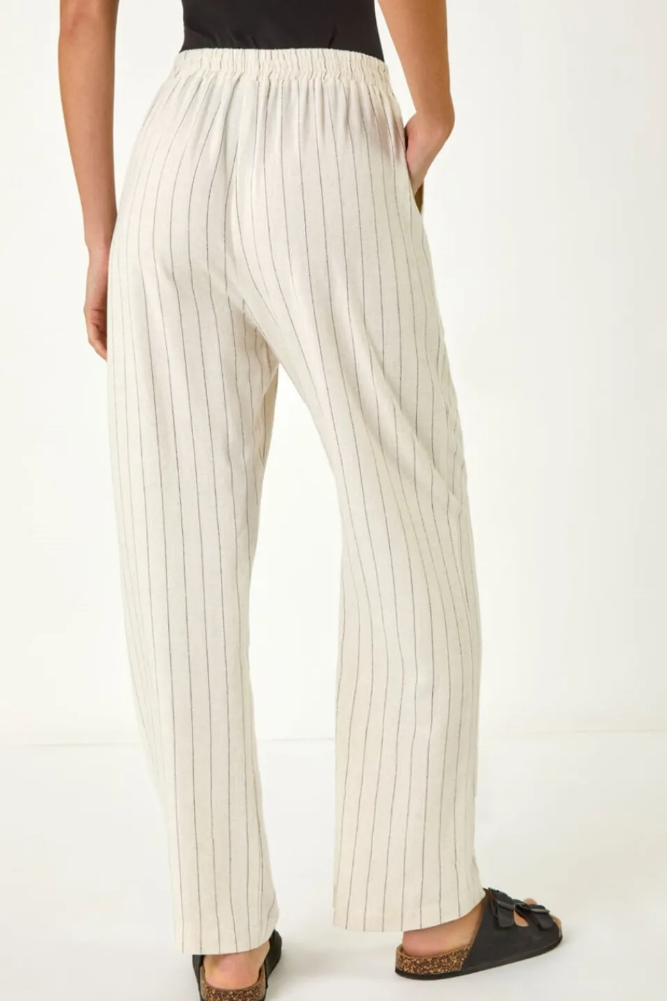 Trousers>Roman Natural Full Length Linen Mix Trouser