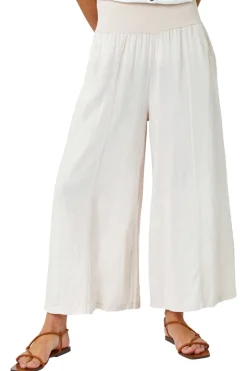 Trousers>Roman  Linen Blend Stretch Waist Culottes Natural