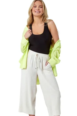 Trousers>Roman Petite Linen Mix Wide Cropped Trousers Natural