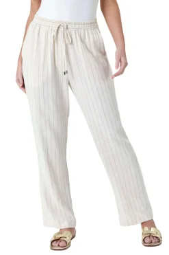 Trousers>Roman Natural Petite Linen Blend Stripe Trousers