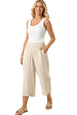 Trousers>Roman Natural Petite Linen Mix Cropped Trouser