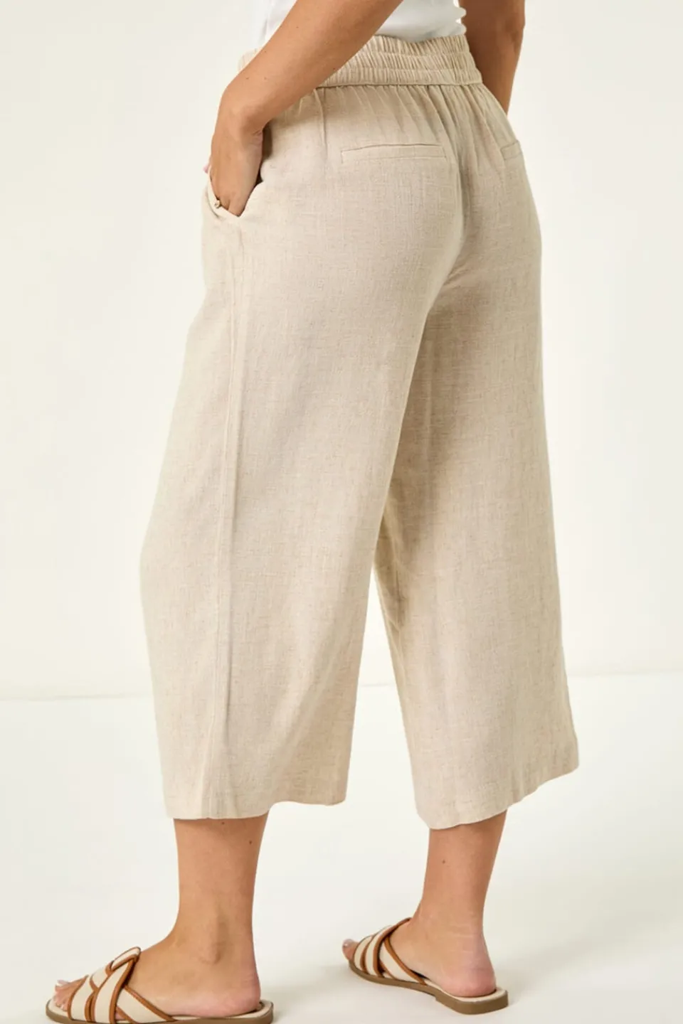 Trousers>Roman Natural Petite Linen Mix Cropped Trouser