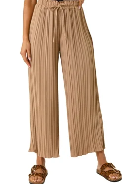 Trousers>Roman Pleated Wide Leg Stretch Culottes Natural