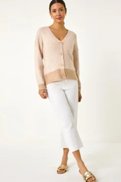 Knitwear>Roman Natural Textured V-Neck Knit Cardigan