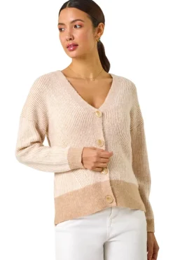 Knitwear>Roman Natural Textured V-Neck Knit Cardigan