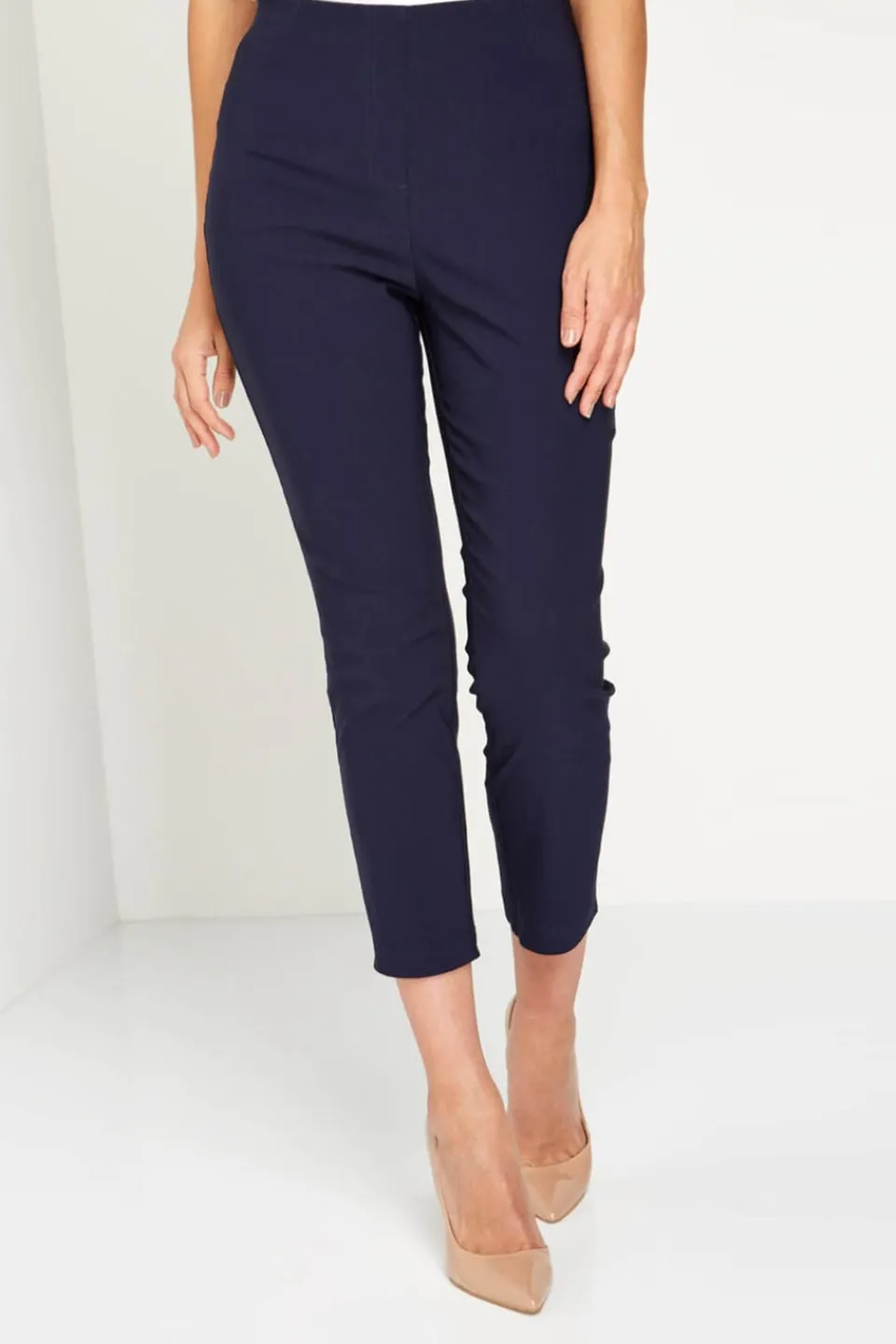 Trousers>Roman 3/4 Length Stretch Elastic Waist Trouser Navy