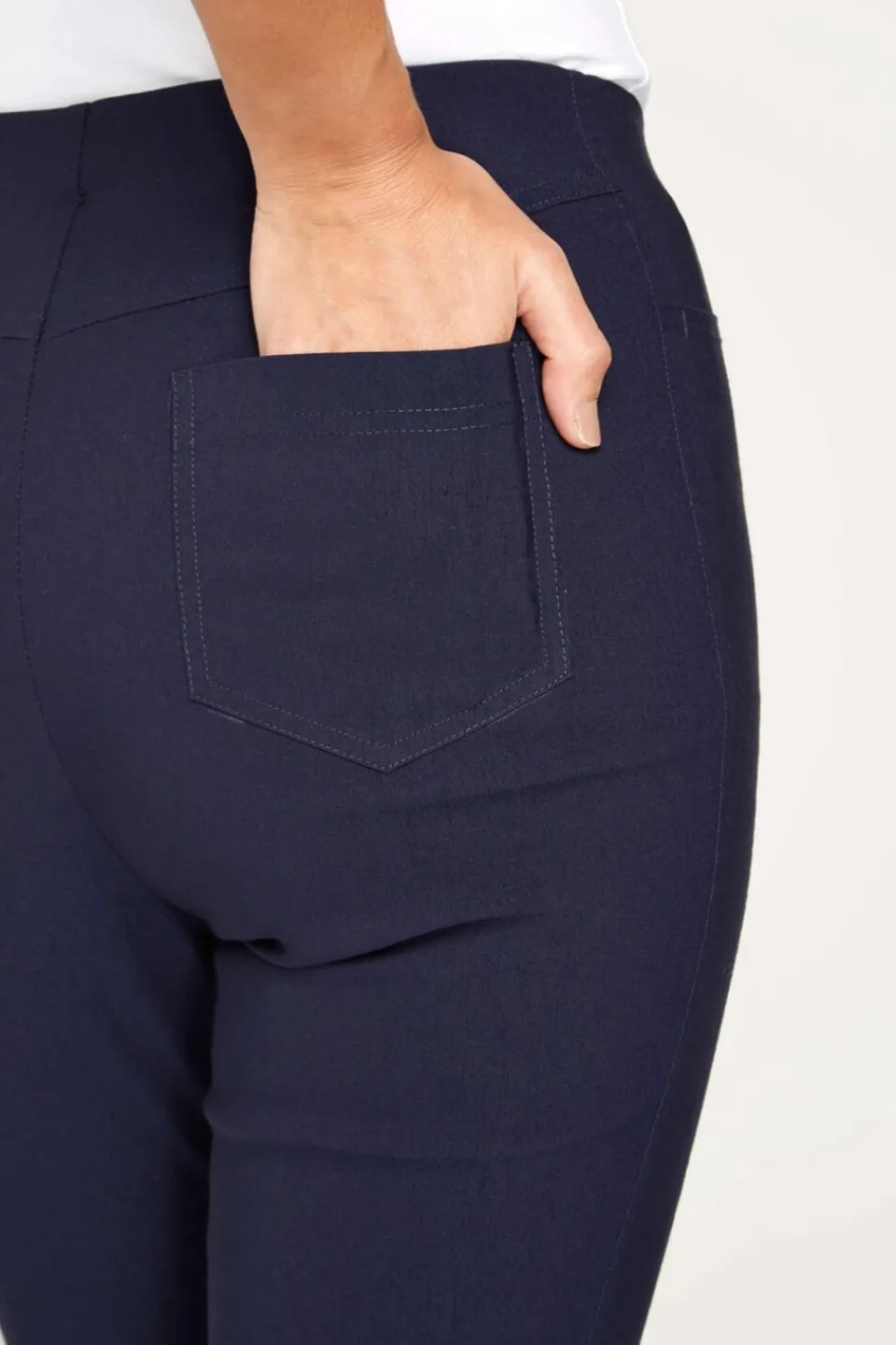 Trousers>Roman 3/4 Length Stretch Elastic Waist Trouser Navy