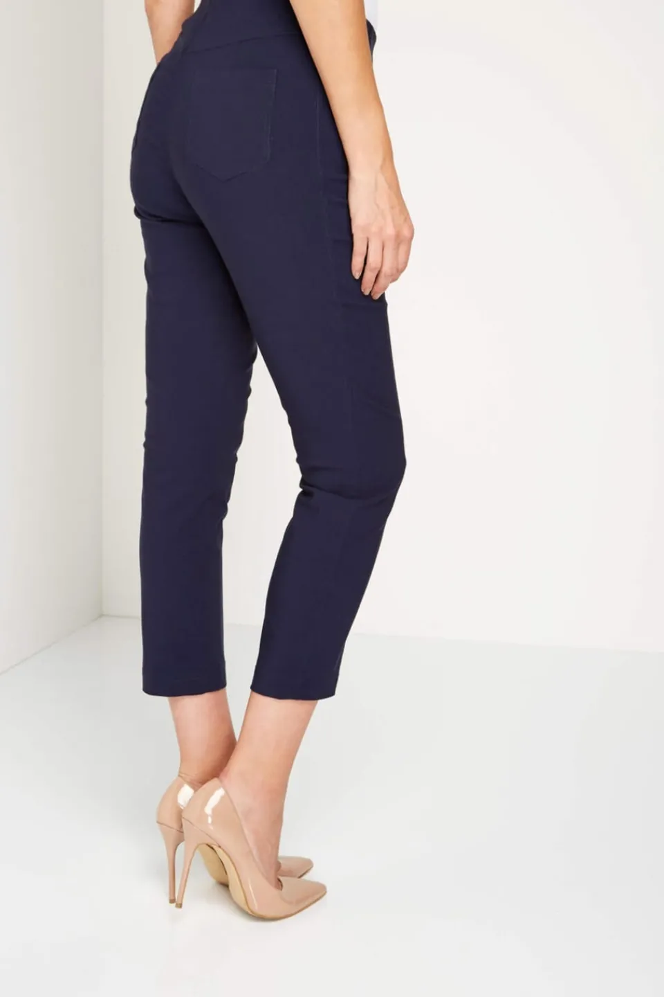 Trousers>Roman 3/4 Length Stretch Elastic Waist Trouser Navy