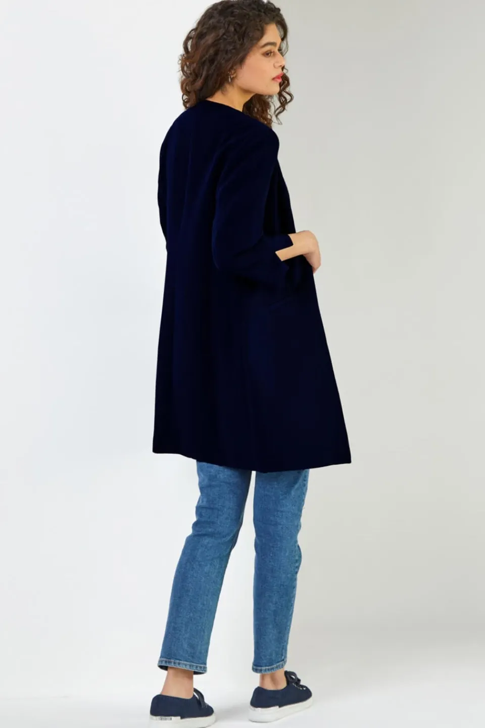 Coats & Jackets>Roman 3/4 Sleeve Textured Longline Jacket Navy