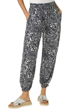 Trousers>Roman Navy Abstract Animal Print Tie Waist Trousers