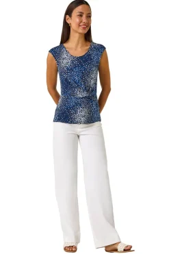 T-Shirts>Roman Navy Abstract Print Twist Front Tee