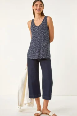 Tops>Roman Navy Abstract Print Cami Stretch Top
