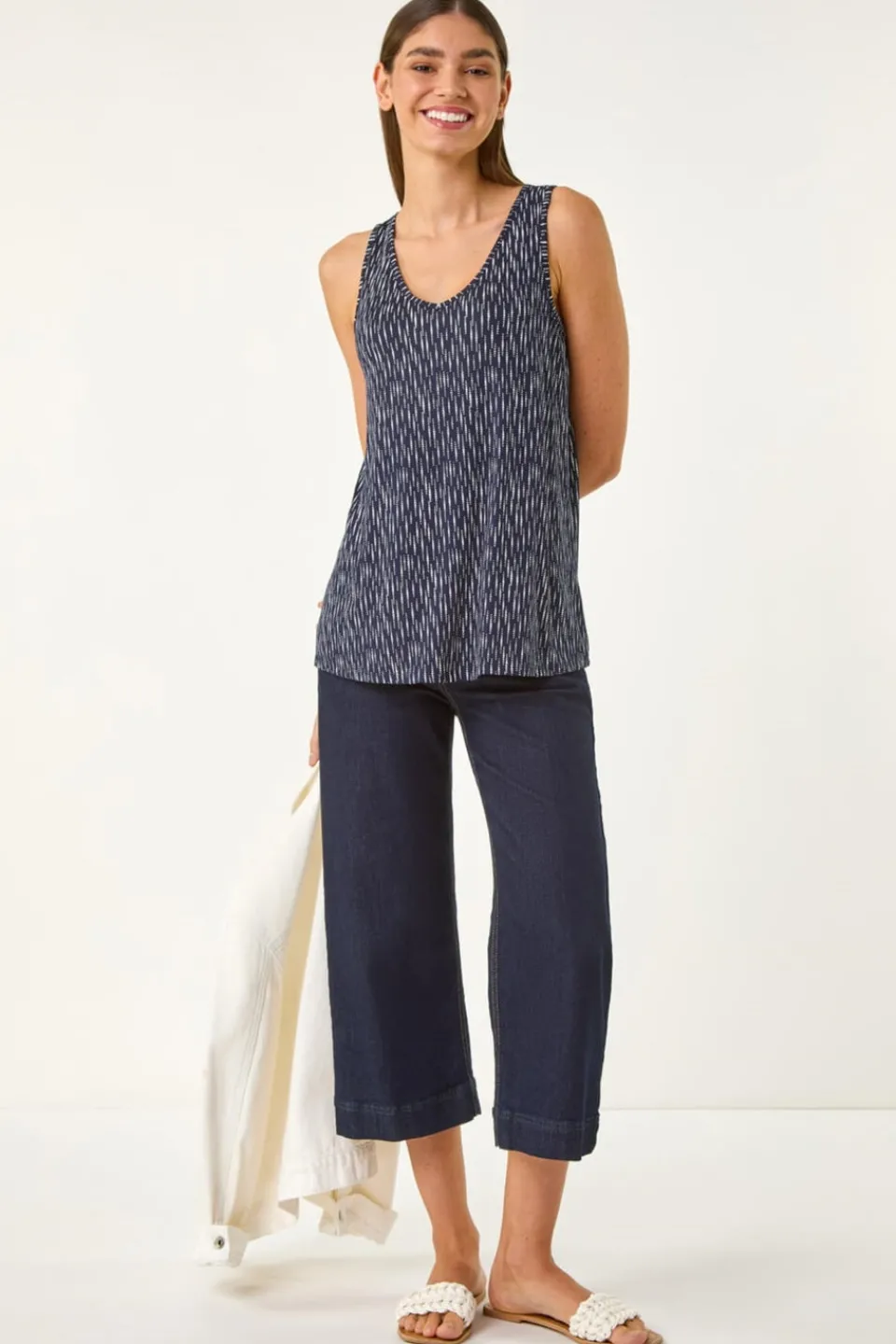 Tops>Roman Navy Abstract Print Cami Stretch Top